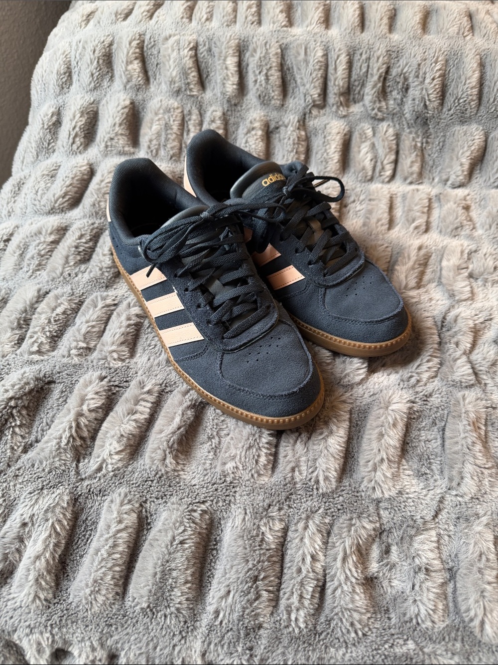 adidas navy Suede Sneakers with Light Pink Stripes